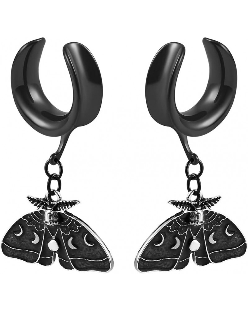 2PCS Ear Gauges Black Butterfly Dangle Saddle Ear Plugs Body Piercing Tunnels 316L Stainless Steel Hypoallergenic Earrings Pl...