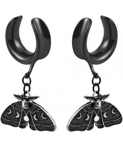 2PCS Ear Gauges Black Butterfly Dangle Saddle Ear Plugs Body Piercing Tunnels 316L Stainless Steel Hypoallergenic Earrings Pl...