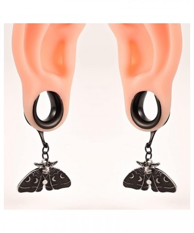 2PCS Ear Gauges Black Butterfly Dangle Saddle Ear Plugs Body Piercing Tunnels 316L Stainless Steel Hypoallergenic Earrings Pl...