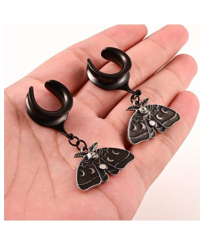 2PCS Ear Gauges Black Butterfly Dangle Saddle Ear Plugs Body Piercing Tunnels 316L Stainless Steel Hypoallergenic Earrings Pl...