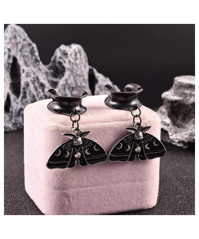 2PCS Ear Gauges Black Butterfly Dangle Saddle Ear Plugs Body Piercing Tunnels 316L Stainless Steel Hypoallergenic Earrings Pl...