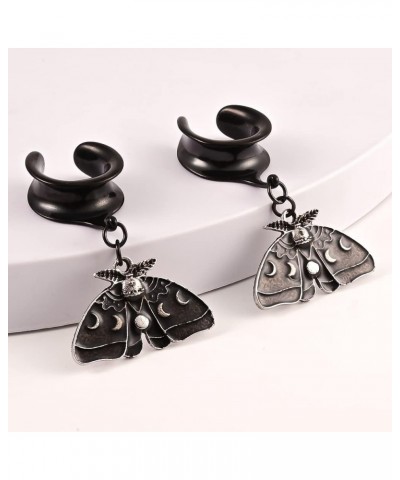 2PCS Ear Gauges Black Butterfly Dangle Saddle Ear Plugs Body Piercing Tunnels 316L Stainless Steel Hypoallergenic Earrings Pl...