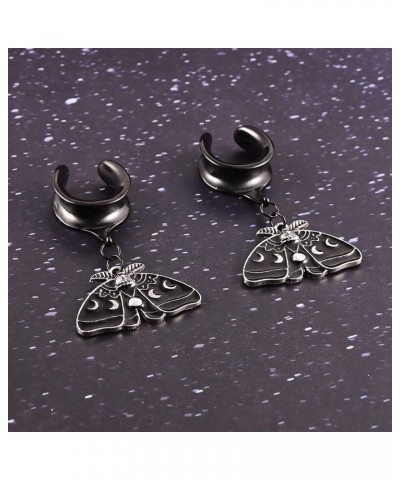 2PCS Ear Gauges Black Butterfly Dangle Saddle Ear Plugs Body Piercing Tunnels 316L Stainless Steel Hypoallergenic Earrings Pl...