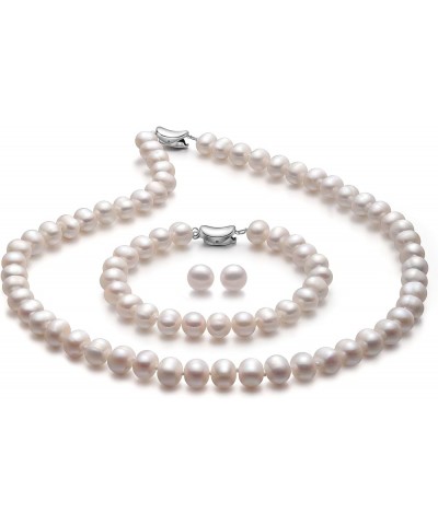 Freshwater Pearl Necklace and Earring Set Genuine Pearl Jewelry Set Includes Stunning Bracelet and Stud Earrings Real Pearl N...