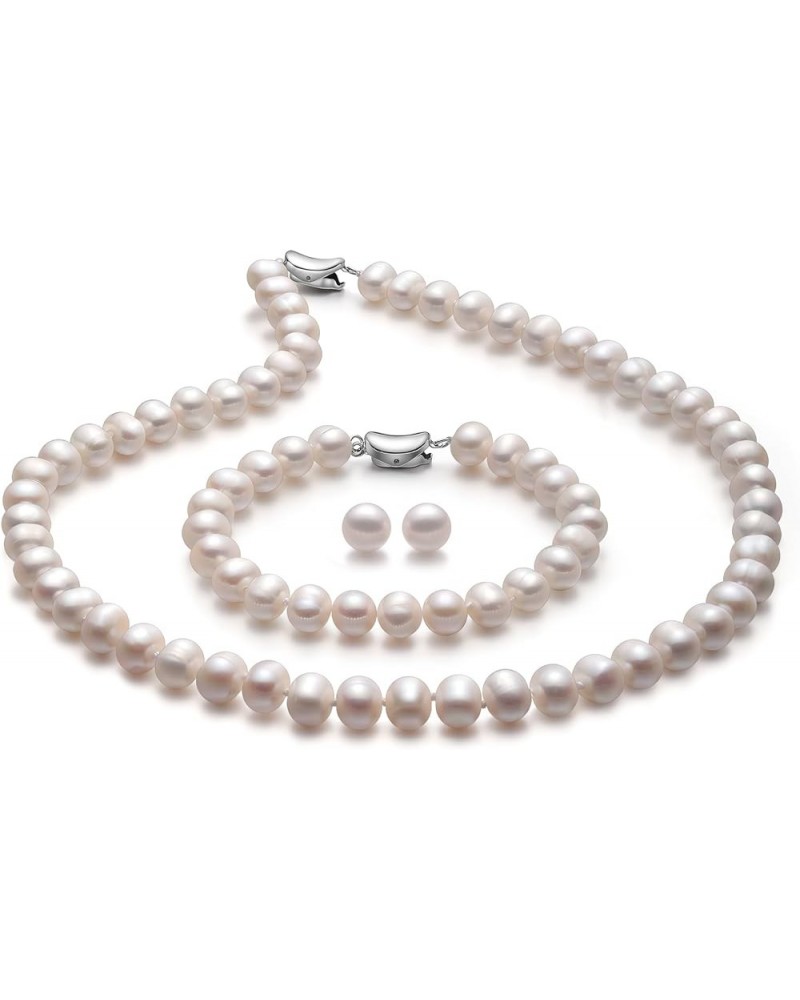 Freshwater Pearl Necklace and Earring Set Genuine Pearl Jewelry Set Includes Stunning Bracelet and Stud Earrings Real Pearl N...