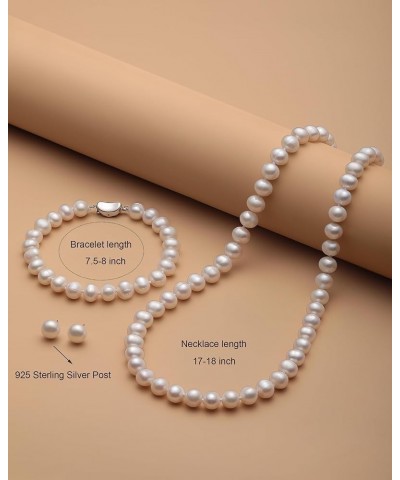 Freshwater Pearl Necklace and Earring Set Genuine Pearl Jewelry Set Includes Stunning Bracelet and Stud Earrings Real Pearl N...