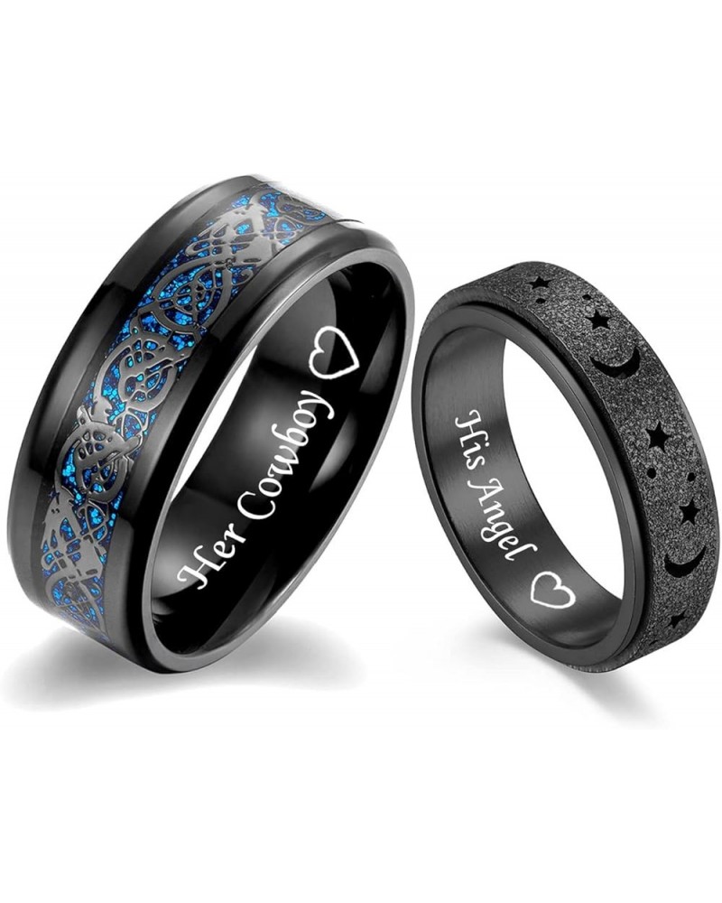 MZZJ Personalized Couple Matching Ring Punk Stainless Steel Celtic Dragon Pattern Rings & Sandblasting Spinner Fidget Ring Se...