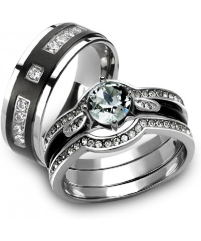 Her and His 4 Piece Silver and Black Stainless Steel and Titanium Wedding Ring Band Set Size Women's 10 Men's 06 $20.50 Sets