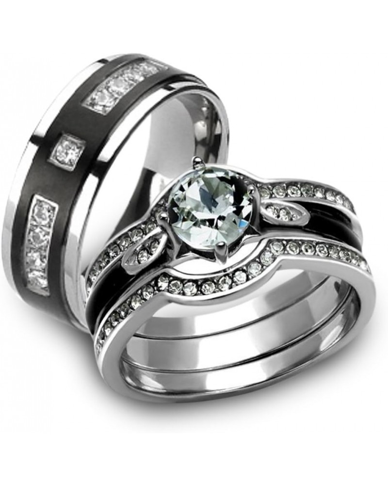 Her and His 4 Piece Silver and Black Stainless Steel and Titanium Wedding Ring Band Set Size Women's 10 Men's 06 $20.50 Sets