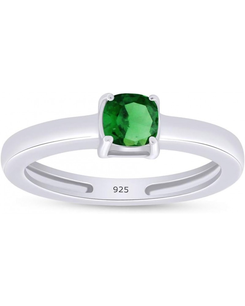 1/2 Carat Cushion-Cut Simulated Green Emerald Solitaire Ring In 14K Gold Over Sterling Silver (0.50 Ct) white-gold-plated-sil...