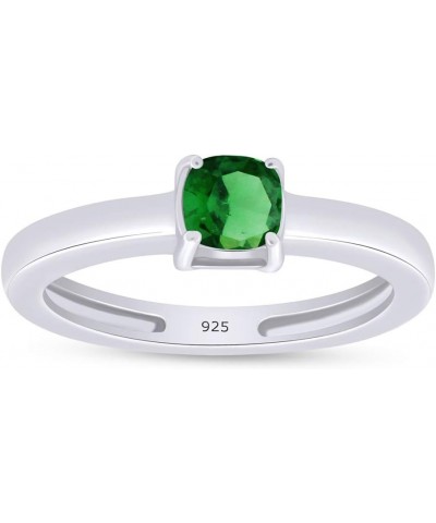 1/2 Carat Cushion-Cut Simulated Green Emerald Solitaire Ring In 14K Gold Over Sterling Silver (0.50 Ct) white-gold-plated-sil...