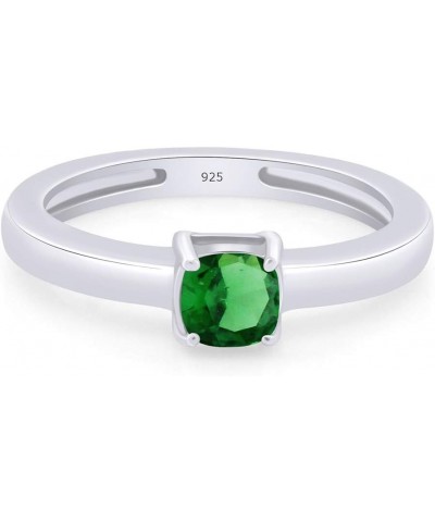 1/2 Carat Cushion-Cut Simulated Green Emerald Solitaire Ring In 14K Gold Over Sterling Silver (0.50 Ct) white-gold-plated-sil...