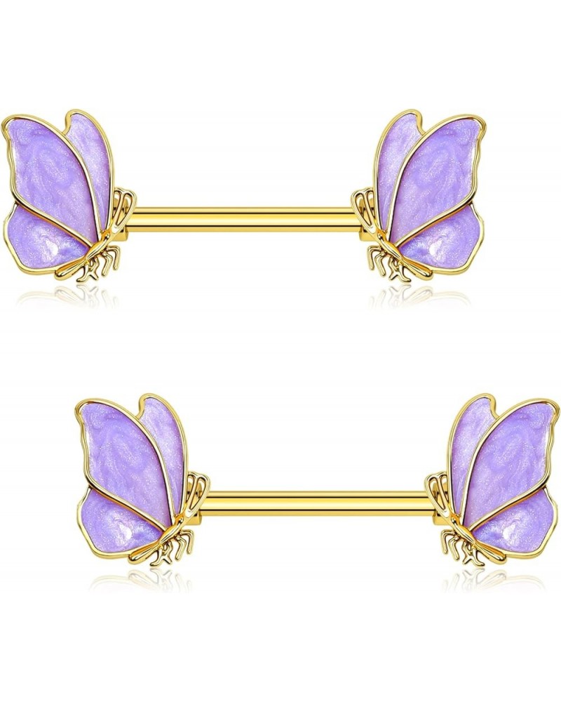 Butterfly Nipple Rings Gold Nipple Rings for Women 14g Nipple Piercing Jewelry Surgical Steel Nipple Piercing Nipple Barbell ...