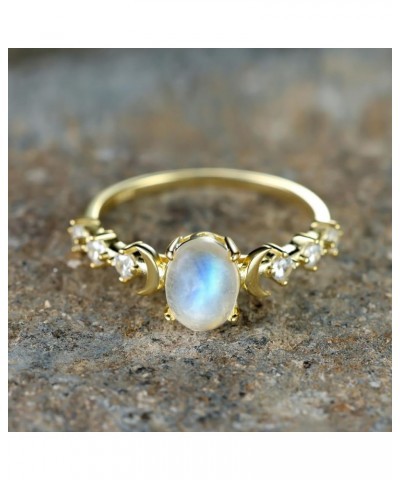 Genuine Moonstone Ring Sterling Silver Moon Phase Ring Oval Moonstone Cubic Zirconia Statement Band Finger Minimalist Ring fo...