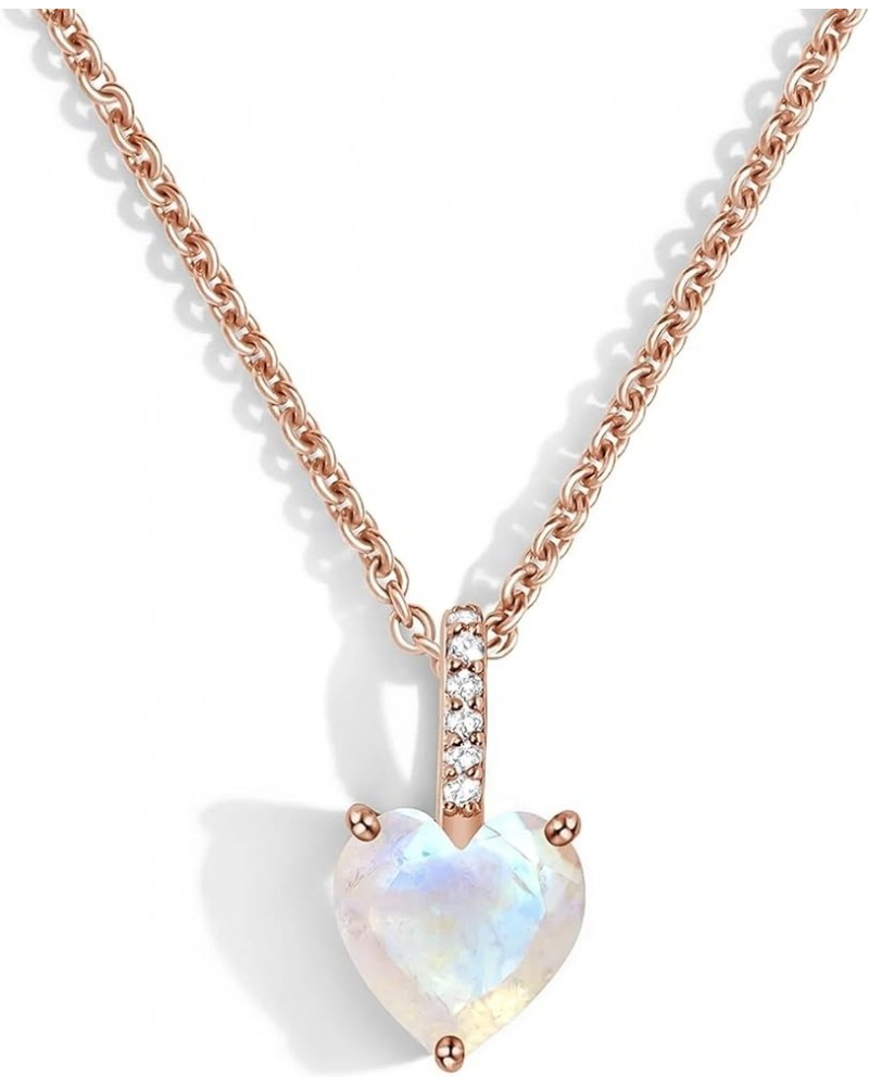 Authentic Moonstone & Opal Necklace/Real 925 Sterling Silver - 18k Rose Gold Opal & Rainbow Moonstone Necklaces for Women/Gen...