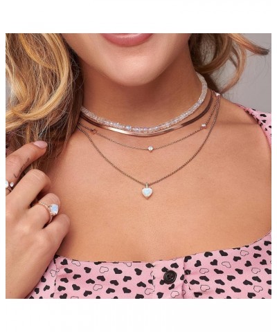 Authentic Moonstone & Opal Necklace/Real 925 Sterling Silver - 18k Rose Gold Opal & Rainbow Moonstone Necklaces for Women/Gen...