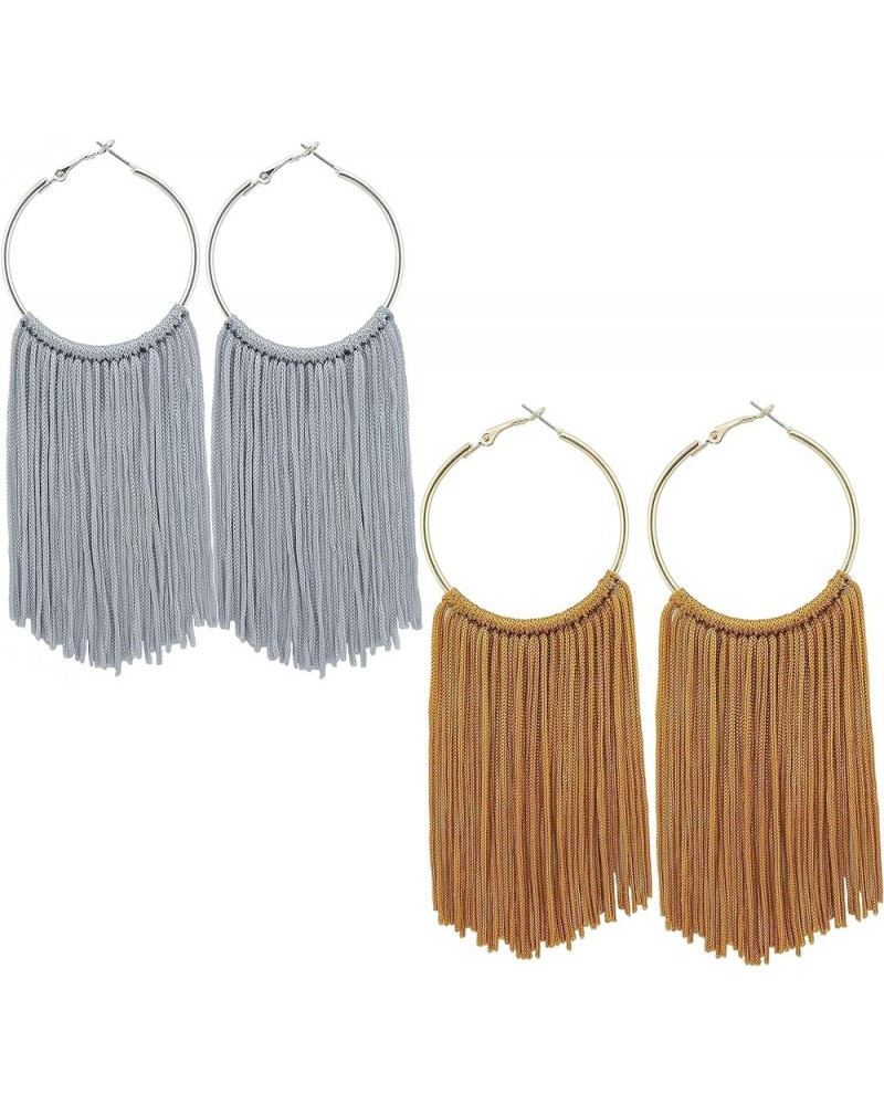 Hoop Statement Tassels Dangle Drop Earrings for Women light grey+amber gold $11.01 Earrings