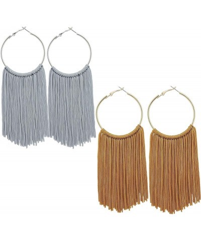 Hoop Statement Tassels Dangle Drop Earrings for Women light grey+amber gold $11.01 Earrings