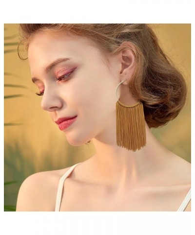 Hoop Statement Tassels Dangle Drop Earrings for Women light grey+amber gold $11.01 Earrings