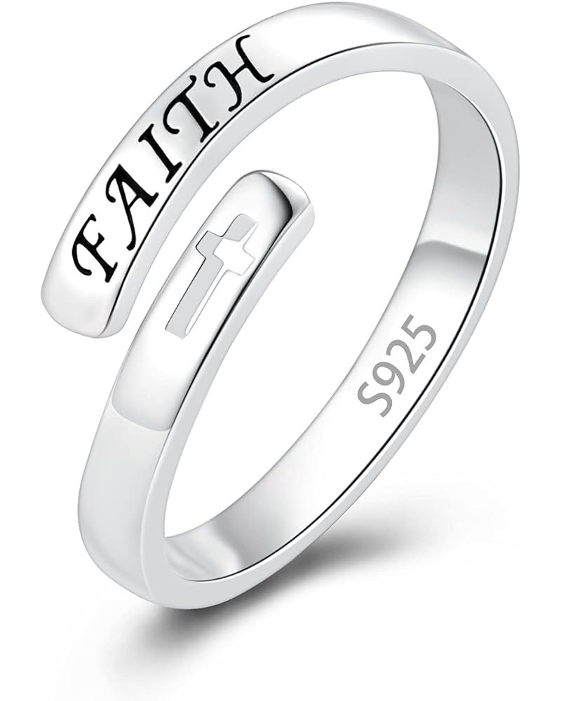 925 Sterling Silver Ring Inspirational Jewelry adjustable Wrap Open Rings for Women Girls faith ring $16.19 Rings