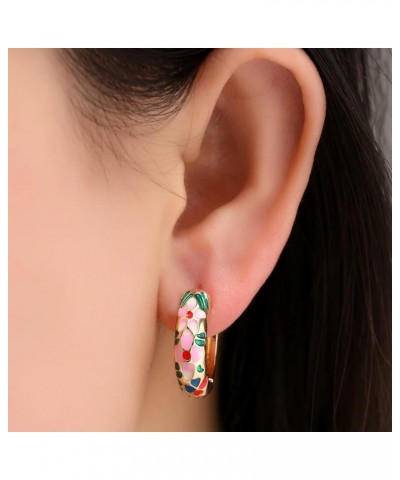 Vintage Enamel Flower Small Hoop Earrings Retro Japanese Style Flowers Ear Clip-on for Women Girls Delicate Jewelry Mother's ...