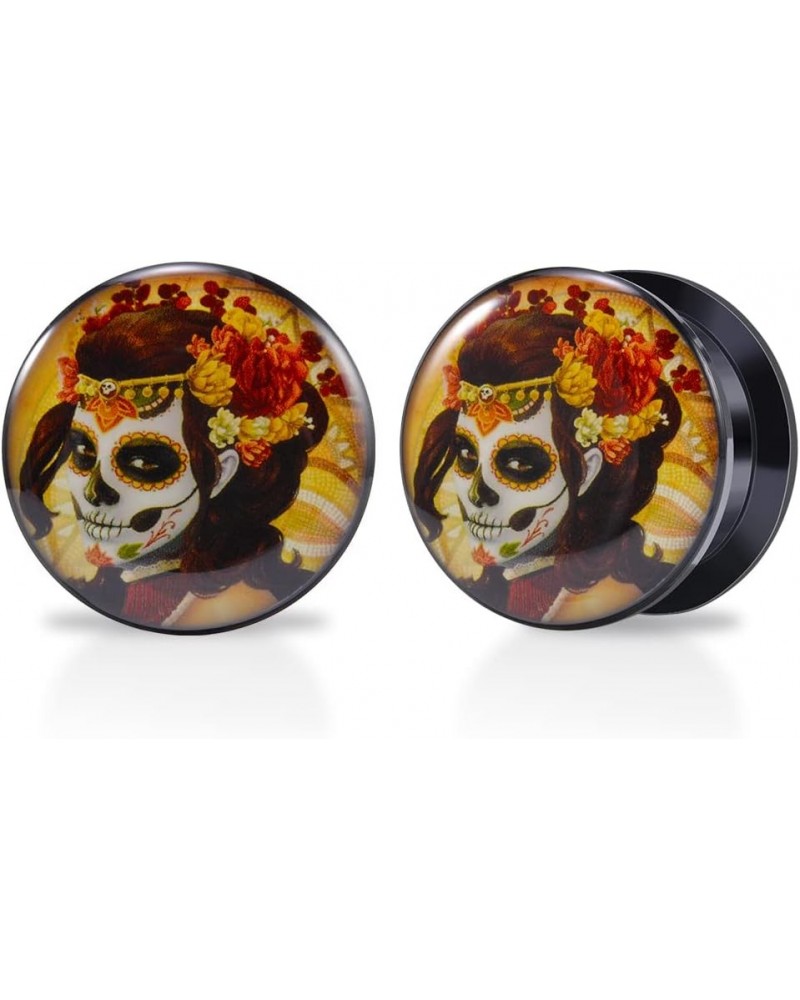 1 Pair Acrylic Solid Screw On Ear Plugs Tunnels Santa Muerte Death Goodness Resin Allergy Free Stretcher For Women Men Body P...