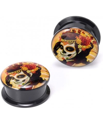 1 Pair Acrylic Solid Screw On Ear Plugs Tunnels Santa Muerte Death Goodness Resin Allergy Free Stretcher For Women Men Body P...