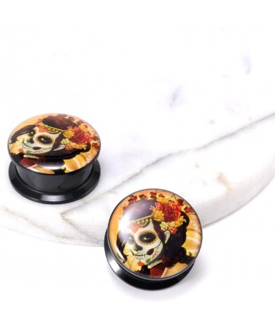 1 Pair Acrylic Solid Screw On Ear Plugs Tunnels Santa Muerte Death Goodness Resin Allergy Free Stretcher For Women Men Body P...