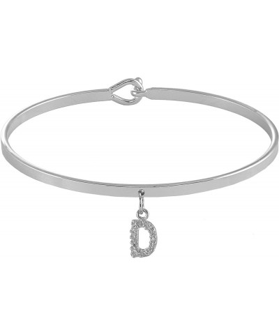 Dangling Crystal Initial Charm Cuff Bracelet D Silver $9.85 Bracelets