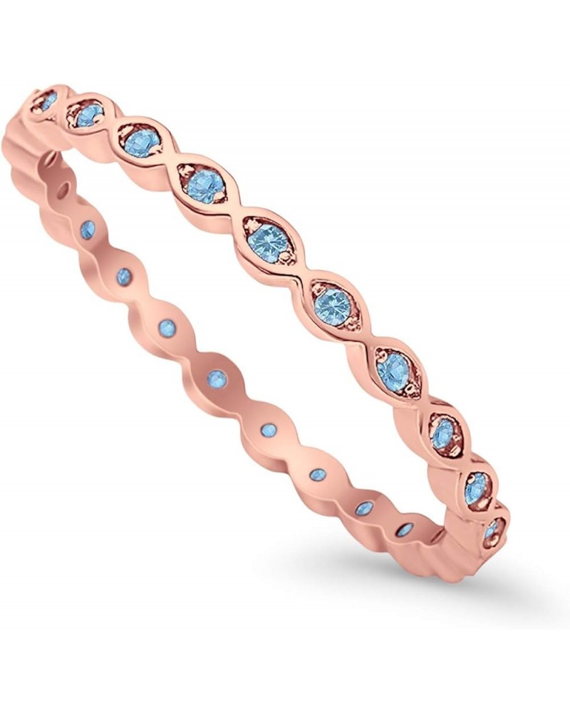 2mm Full Eternity Stackable Band Ring 925 Sterling Silver Choose Color Rose Tone, Simulated Aquamarine CZ $9.20 Rings