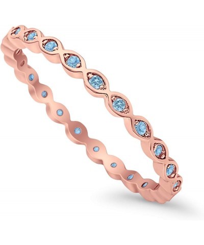 2mm Full Eternity Stackable Band Ring 925 Sterling Silver Choose Color Rose Tone, Simulated Aquamarine CZ $9.20 Rings