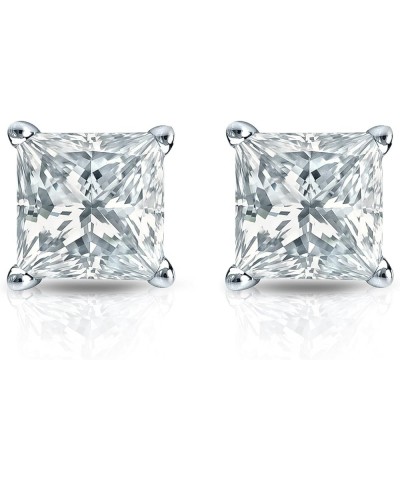 IGI Certified 1 to 5 Carat Princess Cut Lab Grown Diamond Stud Earrings for Women in 14k Gold or Platinum (E-F Color, SI1-SI2...