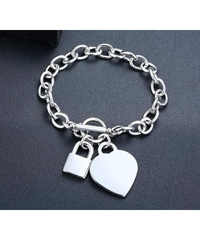 Customized Jewelry Stainless Steel Stylish Chunky Chain Lock and Heart Tag Charm Bracelet and Choker Necklace with Toggle Cla...