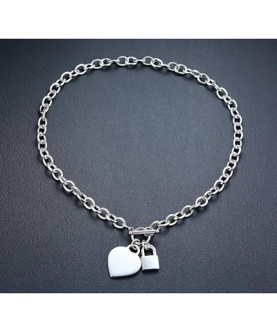 Customized Jewelry Stainless Steel Stylish Chunky Chain Lock and Heart Tag Charm Bracelet and Choker Necklace with Toggle Cla...