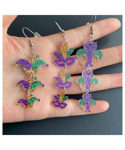 Mardi Gras Acrylic Dangle Earrings Carnival Sparkle Colorful Hat Mask Lobster Earrings For Women Girls Holiday Jewelry Gifts ...