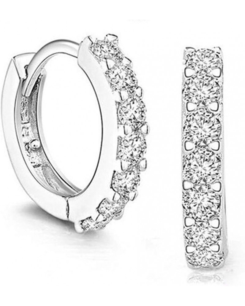 Single Row Crystal Hoop Earrings Shiny Elegant Earrings Sparkling Hoop Earrings,Silver Silver $4.01 Earrings