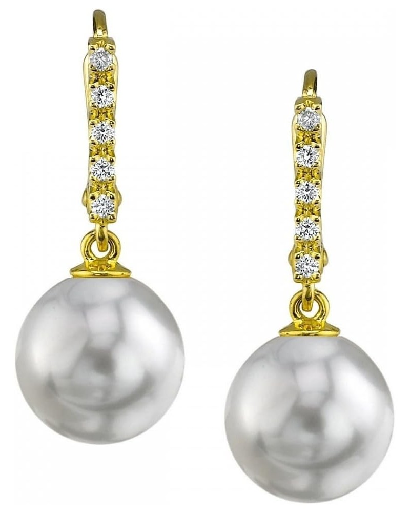 18K Gold Round Genuine White South Sea Cultured Pearl Britney Earrings for Women Yellow Gold 10.0mm $568.80 Earrings