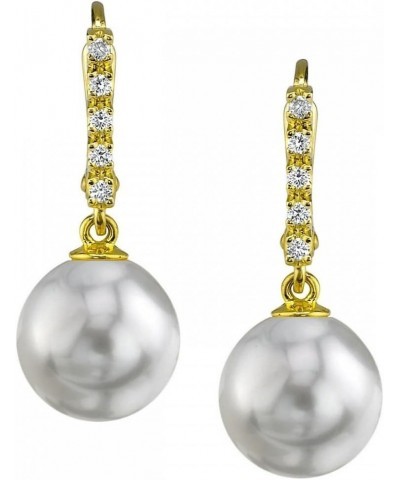 18K Gold Round Genuine White South Sea Cultured Pearl Britney Earrings for Women Yellow Gold 10.0mm $568.80 Earrings