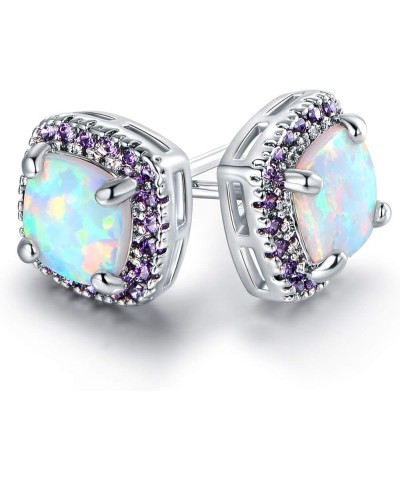 White Gold Plated Created White Opal Stud Earrings White Gold Amethyst Purlple $11.79 Earrings