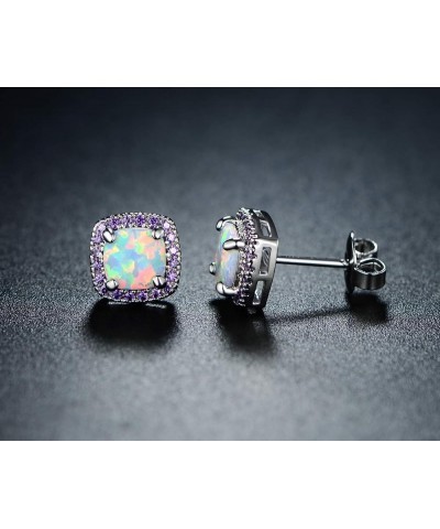 White Gold Plated Created White Opal Stud Earrings White Gold Amethyst Purlple $11.79 Earrings