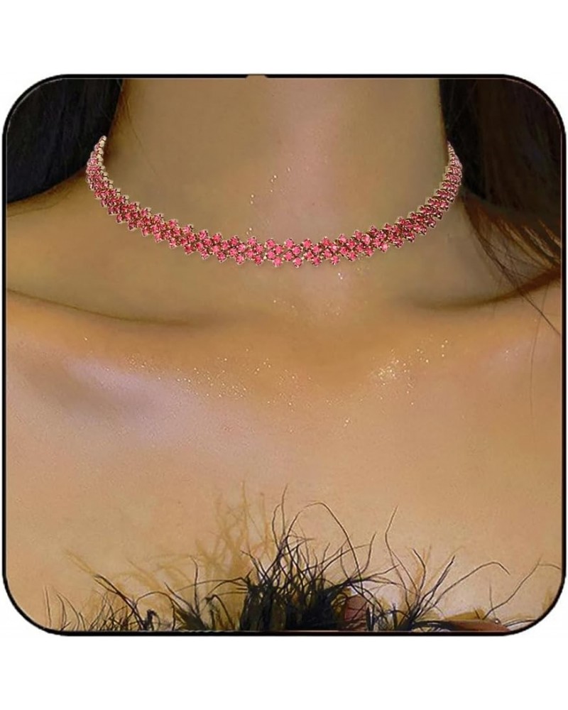 Rhinestone Choker Necklace Multi-color Diamond Row Necklaces Crystal Chokers Necklace Chain Jewelry Sparkly Party Prom Access...