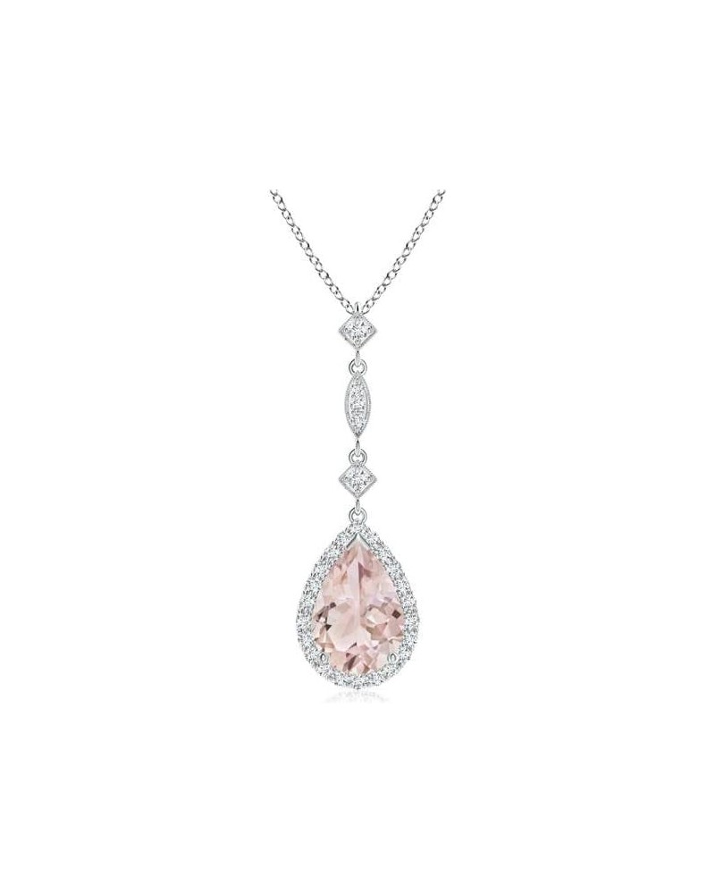 Natural Morganite Halo Solitaire Pendant Necklace for Women, Girls in 14K Solid Gold/Platinum | Jewelry Gift for Her | Birthd...