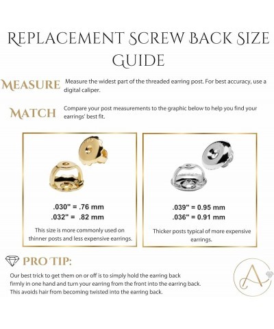 Single 14K Yellow Gold Earring Back Replacement | Threaded Screw On Screw Off | Quality Die Struck | Post Size .039" Pad Size...