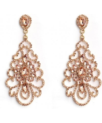 Wedding Teardrop Dangle Earrings Crystal Rhinestone Beaded Chandelier Earrings for Brides Gold D-rose gold-3 $11.01 Earrings