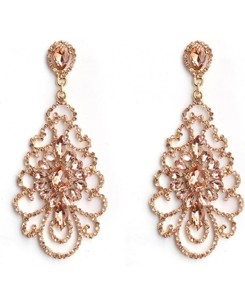 Wedding Teardrop Dangle Earrings Crystal Rhinestone Beaded Chandelier Earrings for Brides Gold D-rose gold-3 $11.01 Earrings