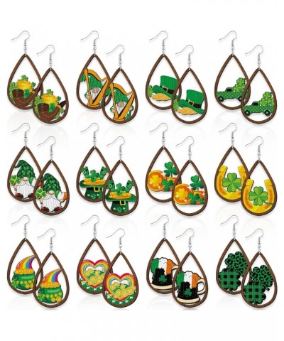 12 Pairs St. Patrick's Day Earrings Teardrop Irish Shamrock Earrings for Women Girl Pendant Acrylic Wooden Green Drop Dangle ...