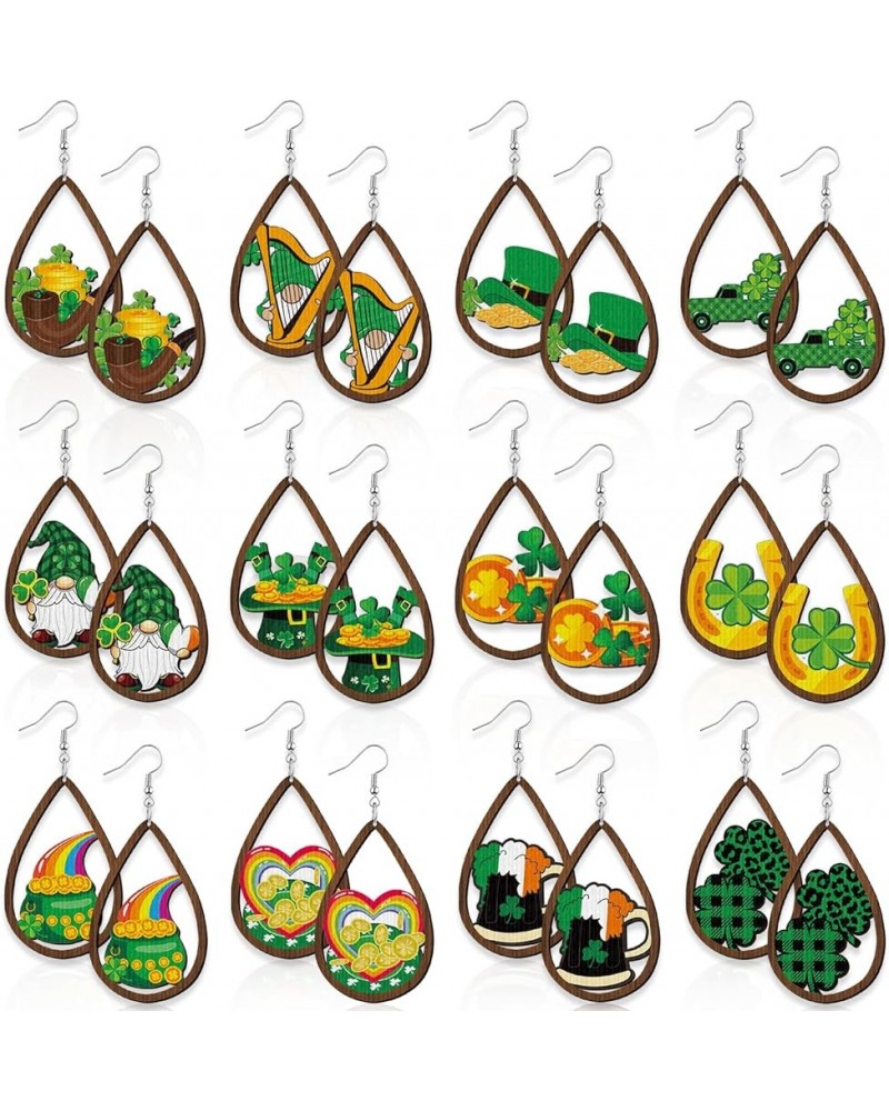 12 Pairs St. Patrick's Day Earrings Teardrop Irish Shamrock Earrings for Women Girl Pendant Acrylic Wooden Green Drop Dangle ...