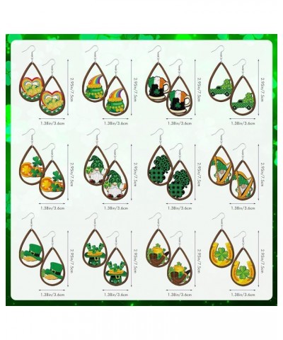 12 Pairs St. Patrick's Day Earrings Teardrop Irish Shamrock Earrings for Women Girl Pendant Acrylic Wooden Green Drop Dangle ...