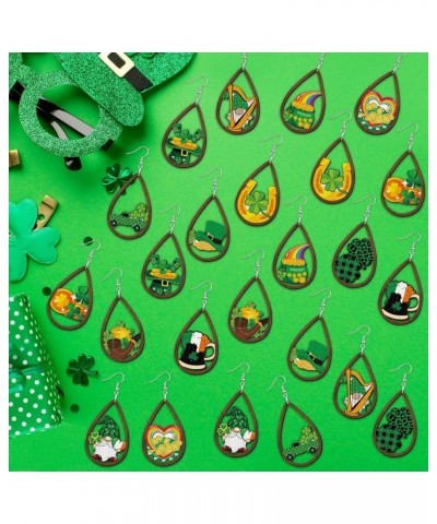 12 Pairs St. Patrick's Day Earrings Teardrop Irish Shamrock Earrings for Women Girl Pendant Acrylic Wooden Green Drop Dangle ...