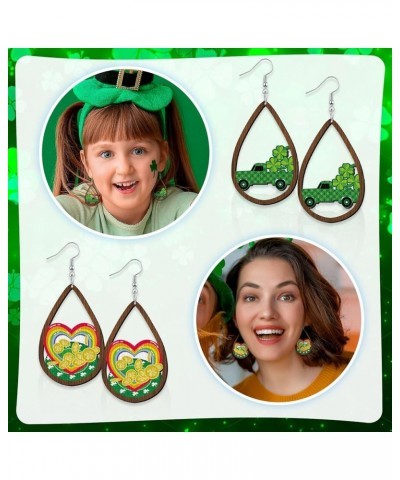 12 Pairs St. Patrick's Day Earrings Teardrop Irish Shamrock Earrings for Women Girl Pendant Acrylic Wooden Green Drop Dangle ...